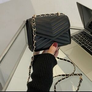 Mini Square Chain Flap Bag with Chevron Detail, Crossbody Bag- Black color- New
